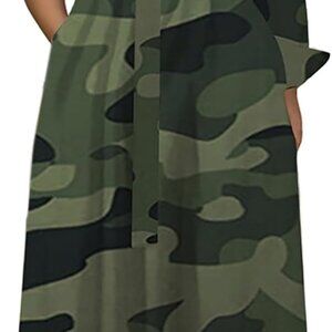 Plus Size Camo Maxi Dress Women Stretchy Flowing Elegant Casual Formal